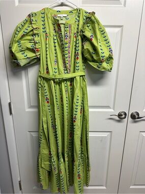 KARLIE* Green Floral Puff-Sleeve Midi Dress- EUC